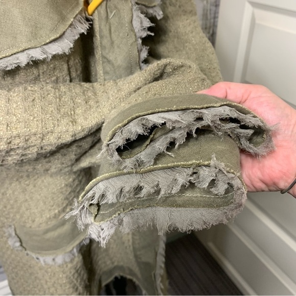 Gossip Blazer Jacket Waffle Knit Sz 48 M-L Green Tan Buttons Up Frayed Italy - Picture 11 of 16